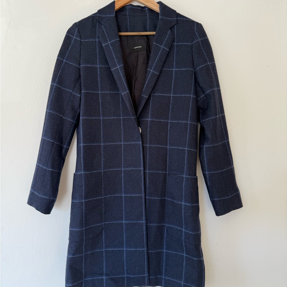 Thin Wool Navy Checkered Women's Jacket